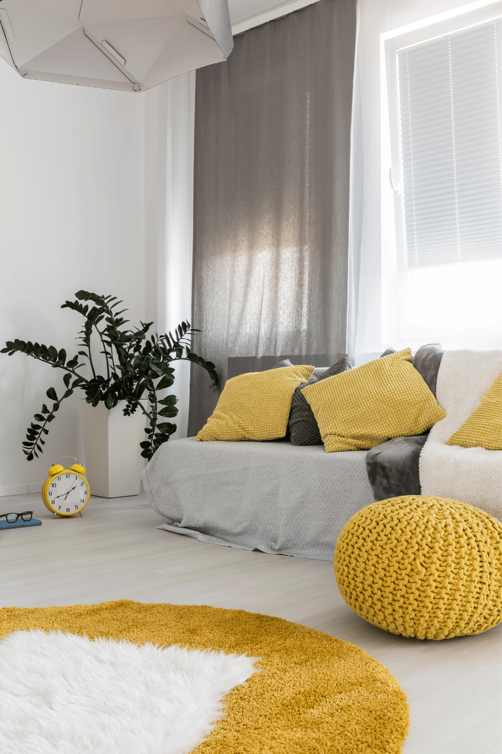 grey and mustard yellow living room