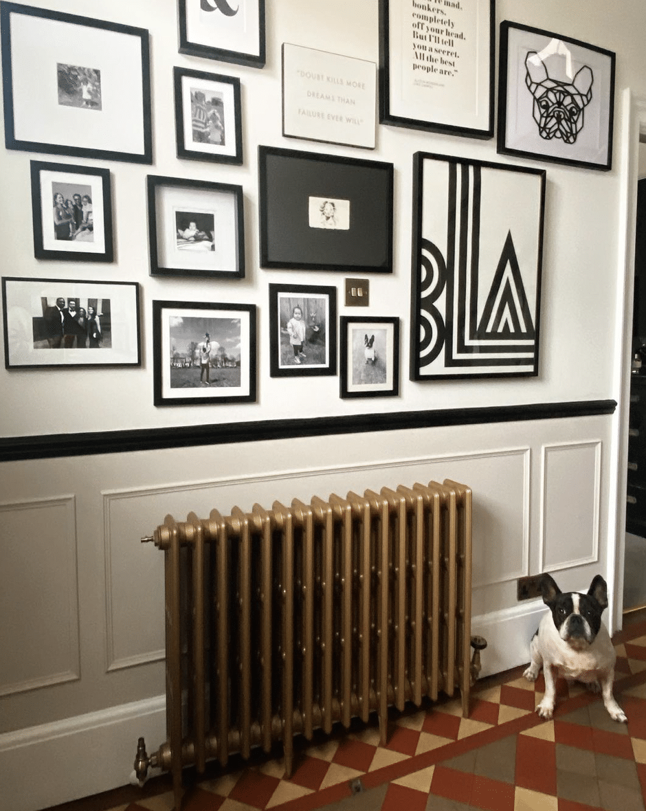 black and white hallway panelling