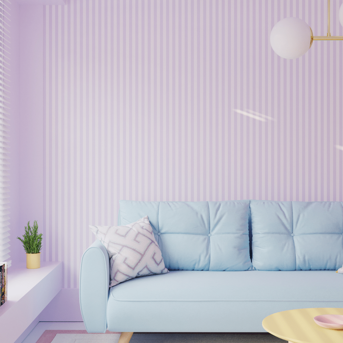 lilac striped wallpaper living room