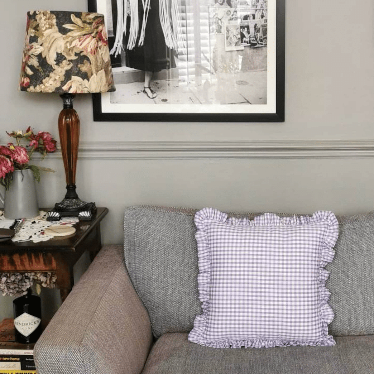 lilac gingham cushion