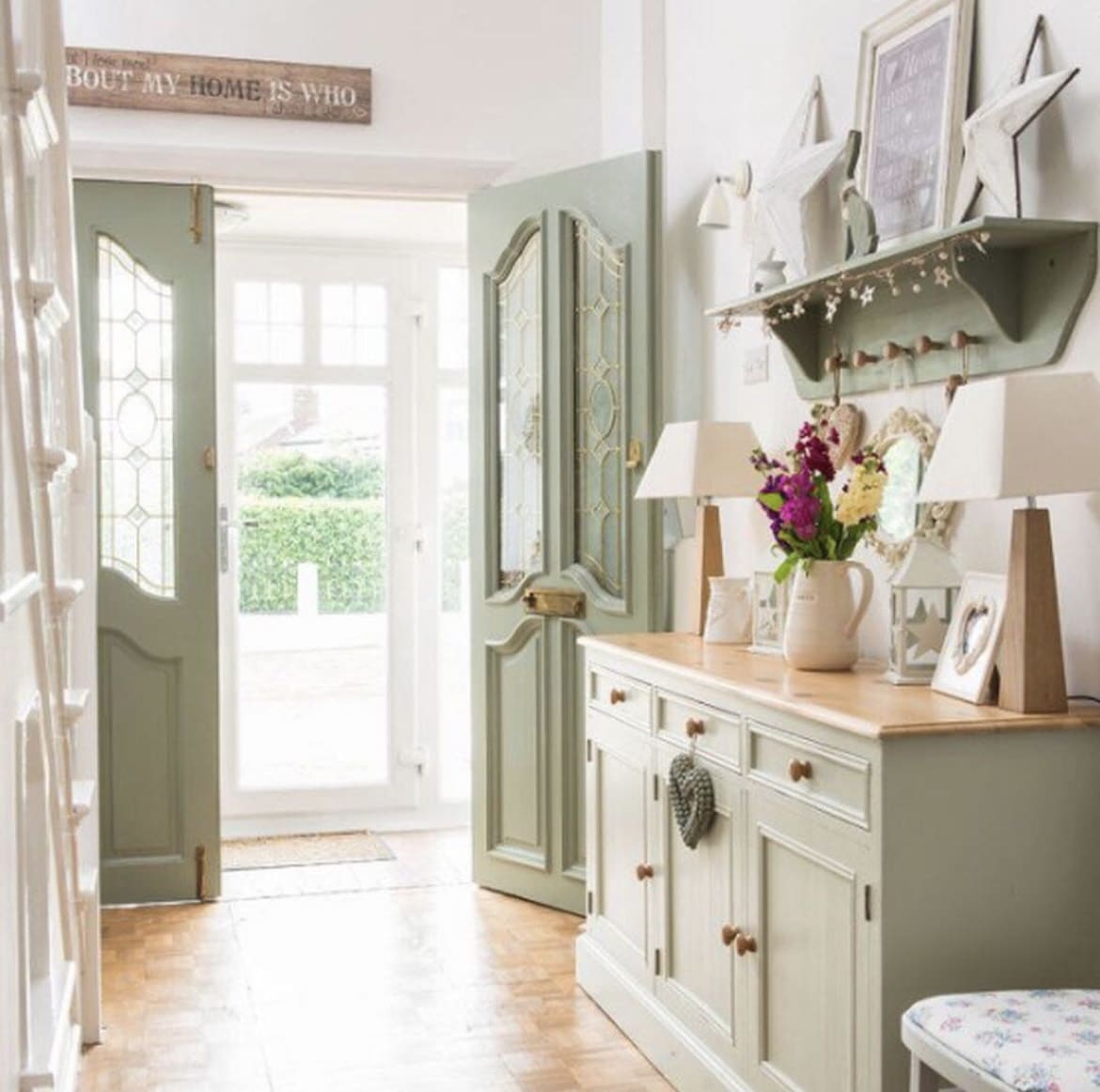 sage green hallway