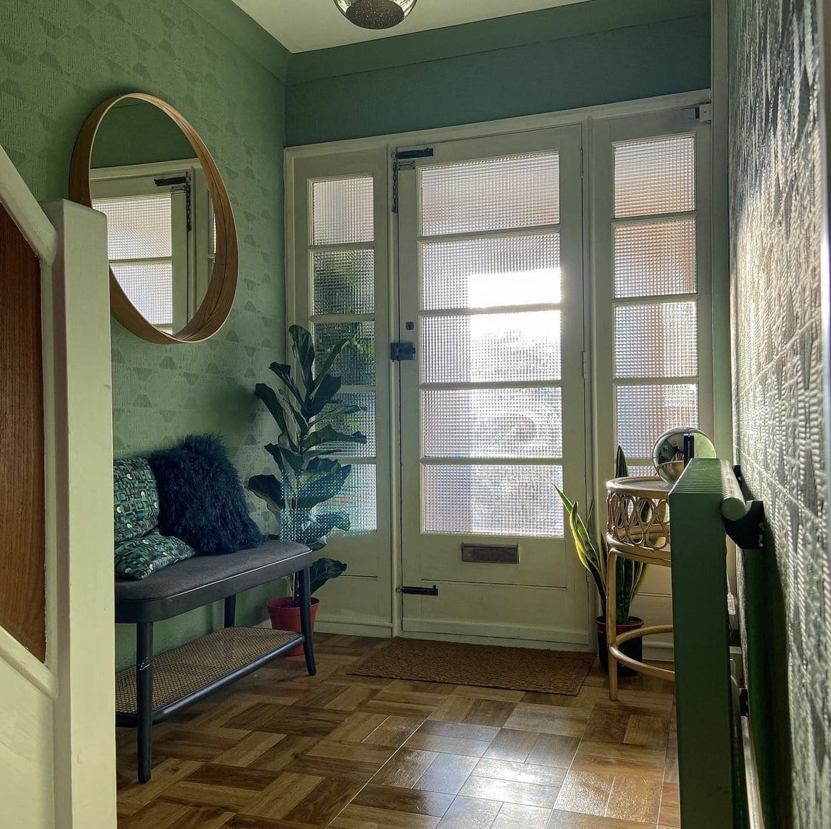 sage green hallway