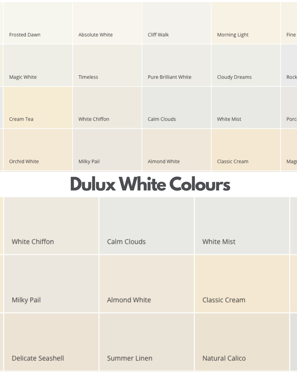 Dulux White Colour Chart The Dulux White Colours Sleekchic Interiors